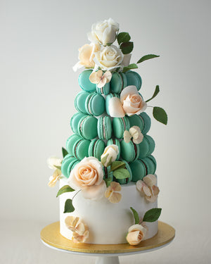 
                  
                    Load image into Gallery viewer, Sugarflower Macaron Tower Wedding Cake
                  
                