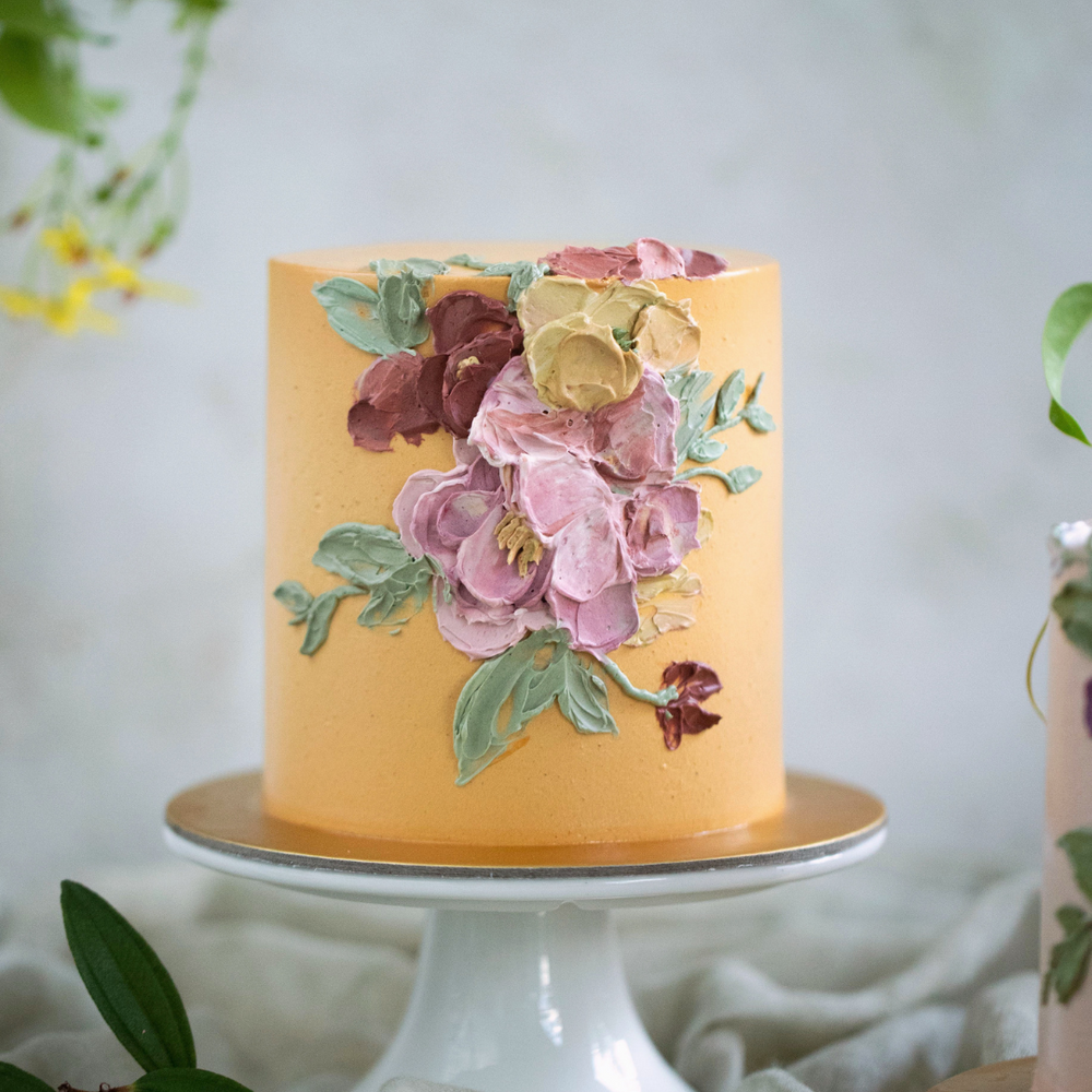 
                  
                    Load image into Gallery viewer, &amp;quot;Kate&amp;quot; Handpainted Buttercream Floral Cake
                  
                