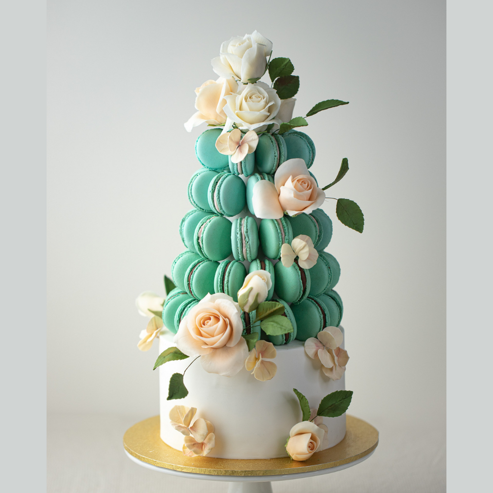Sugarflower Macaron Tower Wedding Cake