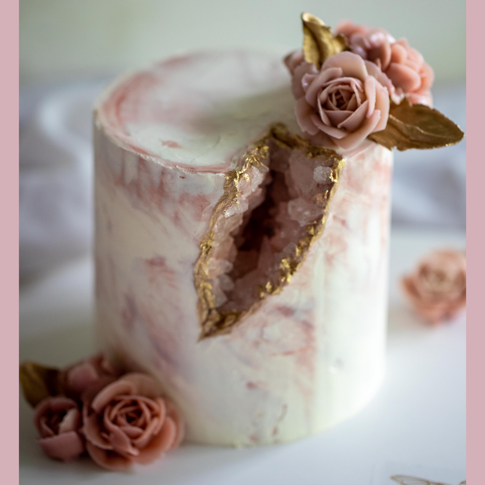 Geode Cake (Rose Quartz with Roses)