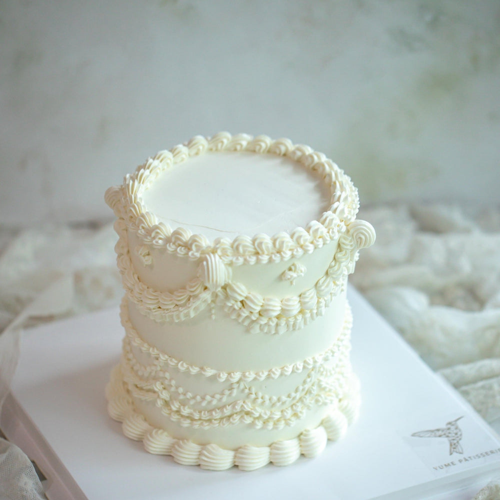 
                  
                    Load image into Gallery viewer, White vintage buttercream birthday cake Singapore
                  
                