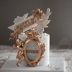 Baroque inspired marble fondant birthday cake Singapore with angel cherub fondant topper